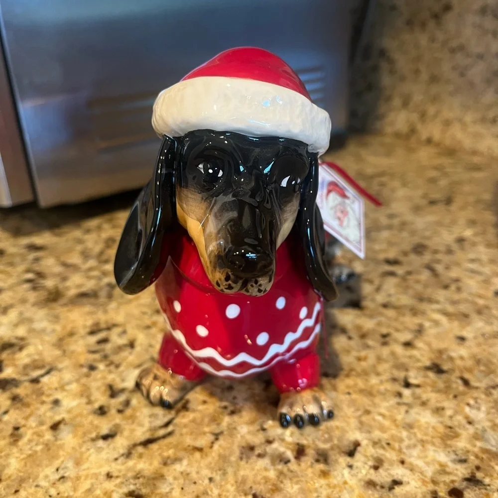 Blue Sky Clayworks Christmas Dachshund Dog Figurine with Santa Hat